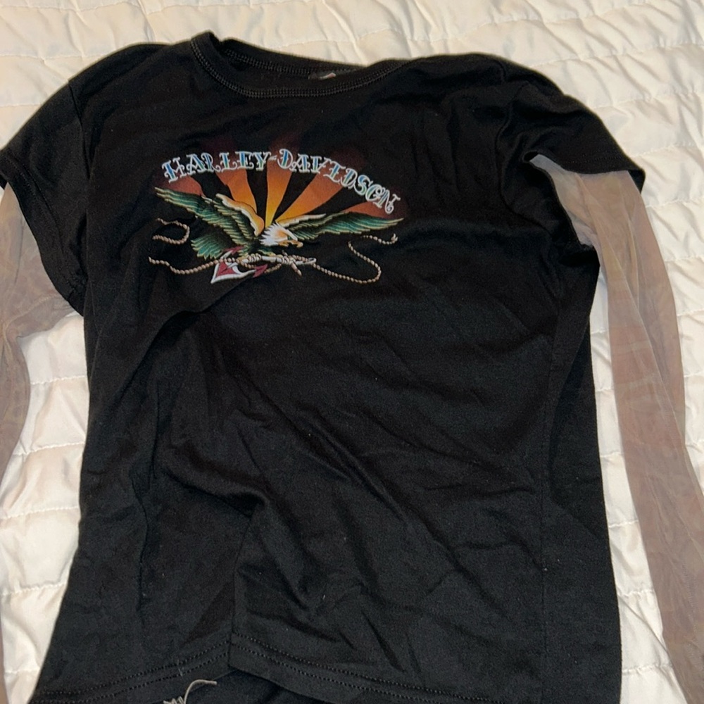 Harley Davidson shirt with colored mesh sleeves size L